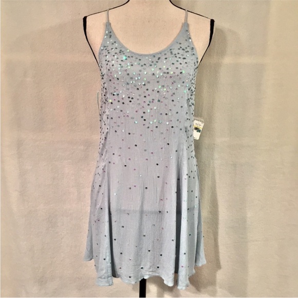 NWT free people Fairy Sequin  Mini Slip dress baby blue sparkly slip dress sz m - Picture 4 of 17